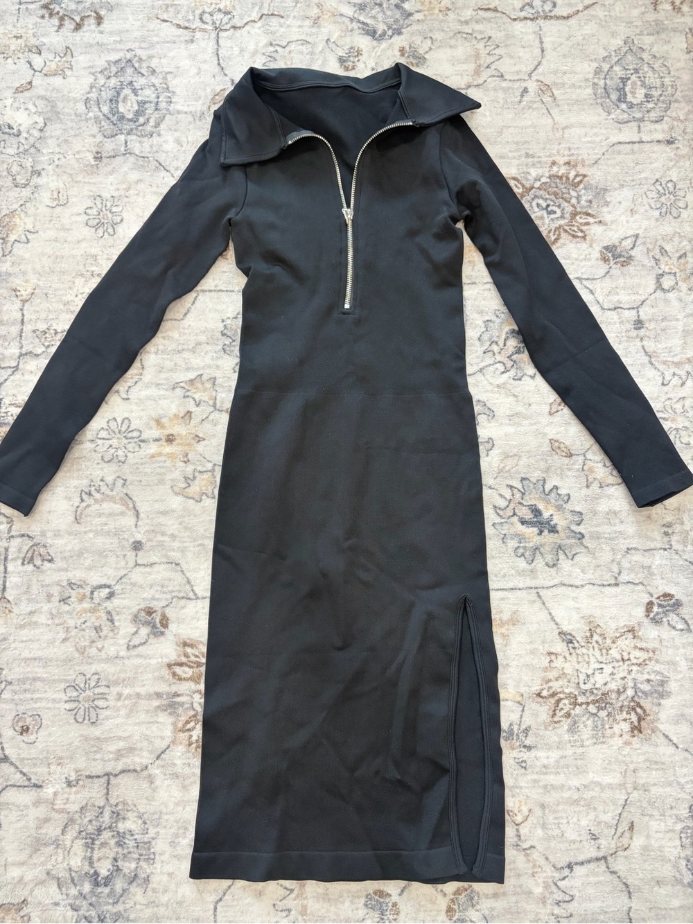 Black OQQ Long Sleeve Zip-Front Midi Dress